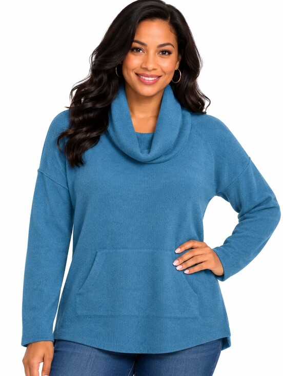 new directions Sweaters - NEW DIRECTIONS COWL NECK SWEATER - Blue, Ribbed, Long Sleeves - SIZE Small NWT